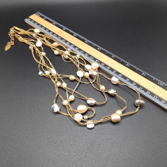 Coldwater Creek Faux Pearl Gold Chain Necklace, Five Double Strands, 19 Inches - Picture 12 of 12